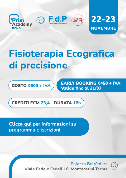Locandina fisioterapia ecografica di precisione Prim Academy